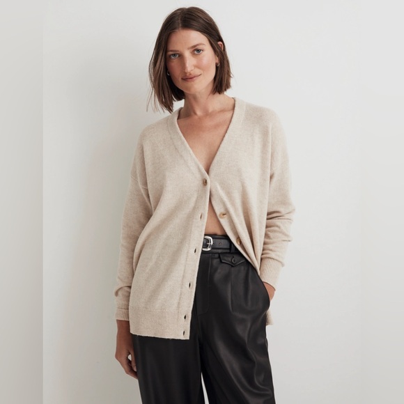 Madewell V Neck Relaxed Cardigan Sweater Tan (Heather Natural) XXS NWT - Picture 1 of 7